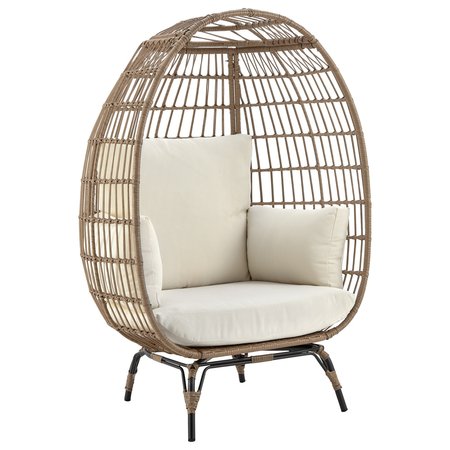 MANHATTAN COMFORT Spezia Freestanding Steel and Rattan Outdoor Egg Chair with Cushions in Cream OD-HC002-CR